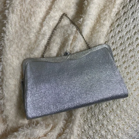 Vintage silver metallic clutch handbag mini bag - Picture 1 of 7